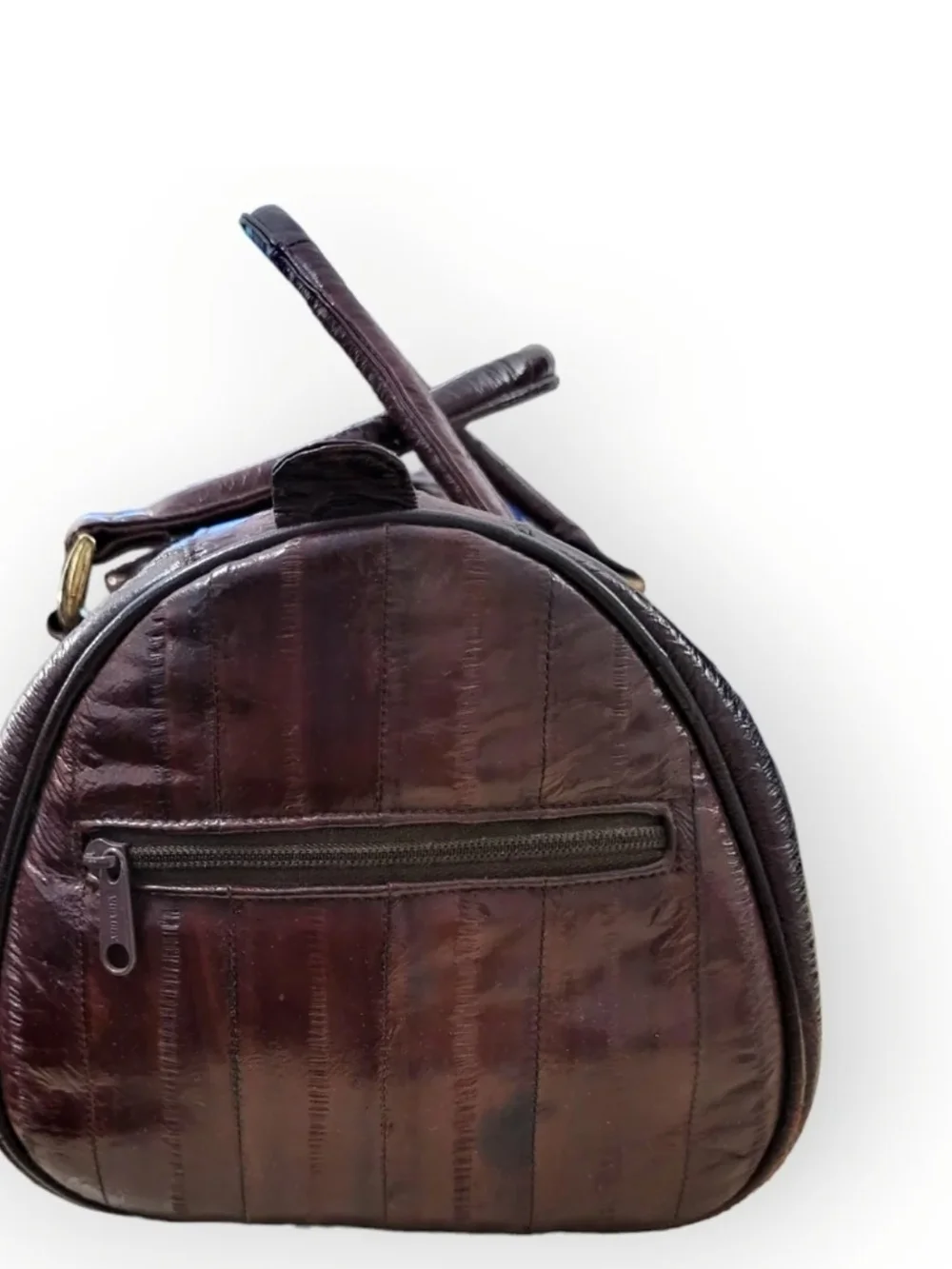 Vintage Brown Leather Barrel Shoulder Bag with Gold Hardware